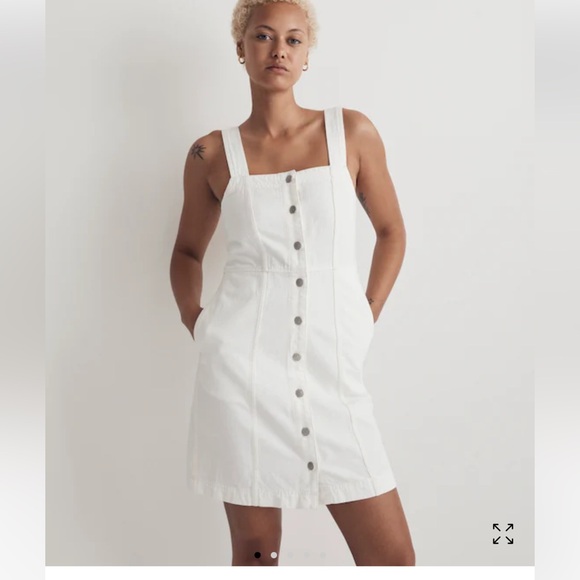 Denim Square-Neck Sleeveless Mini Dress in Tile White size 2 - Picture 1 of 8